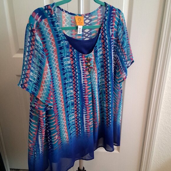 Ruby Red Wonen's Layered Pancho Top Blouse - Picture 1 of 8